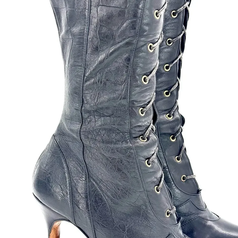 Vintage Christian Dior Fall 2000 CD Croc Emboss Pointed Toe Knee High Boots 37.5 - Picture 6 of 8